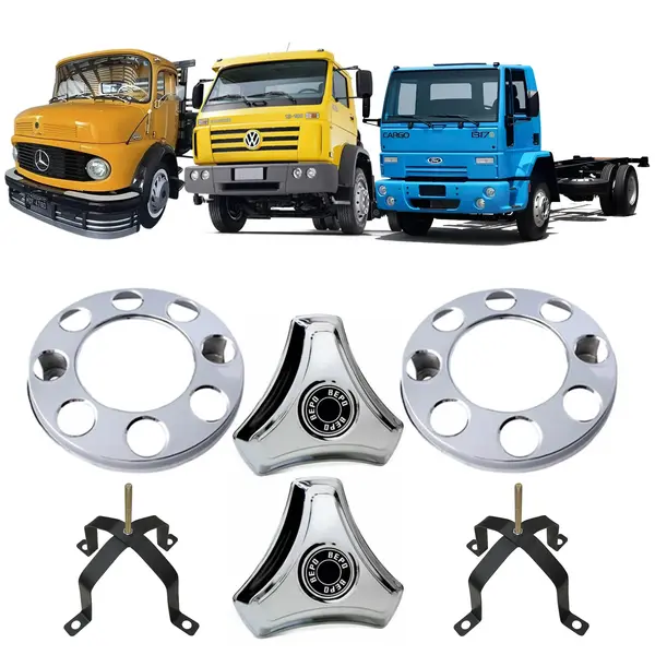 Calota Caminhão Aro 20 22,5 MB VW Ford 8 Furos 3 Pontas KIT
