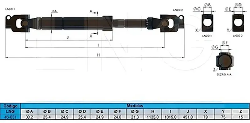 Coluna de Direcao 1141MM para VW Bus — 2TB 417 673