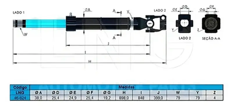 Coluna Direcao DAF 898MM 79 Estrias