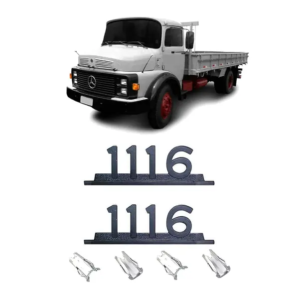 Emblema Caminhão MB 1116 Preto Ferro Zamak C/ Presilha Par