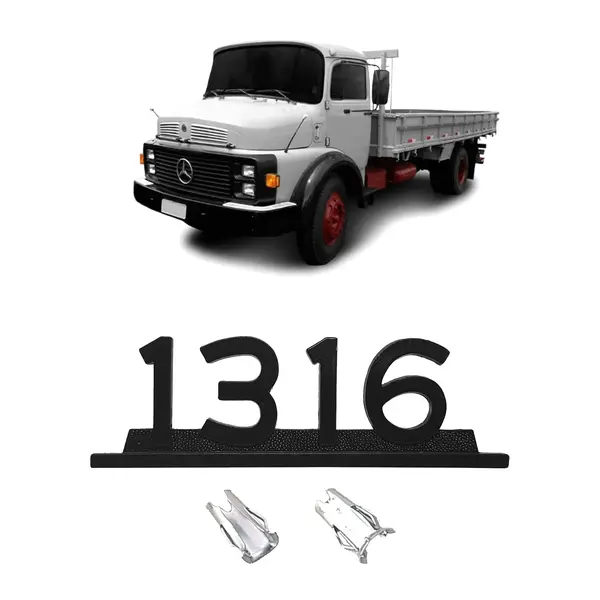 Emblema Caminhão MB 1316 Preto De Ferro Zamak C/ Presilha