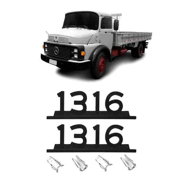 Emblema Caminhão MB 1316 Preto Ferro Zamak C/ Presilha Par