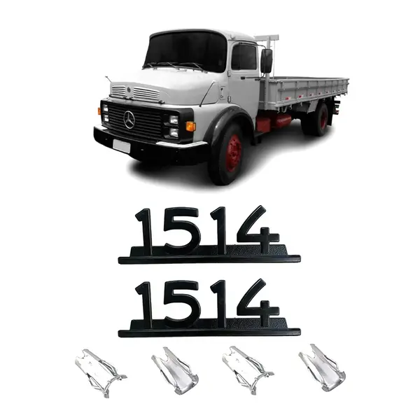 Emblema Caminhão MB 1514 Preto Ferro Zamak C/ Presilha Par