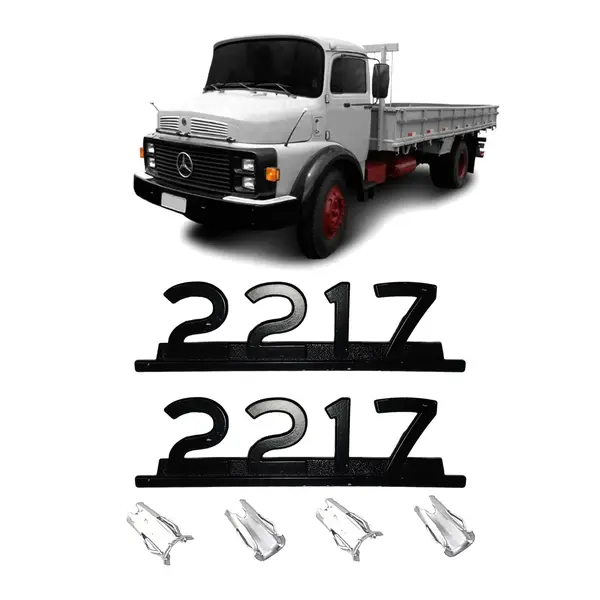 Emblema Caminhão MB 2217 Preto Ferro Zamak C/ Presilha Par