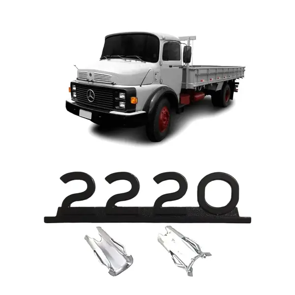 Emblema Caminhão MB 2220 Preto De Ferro Zamak C/ Presilha