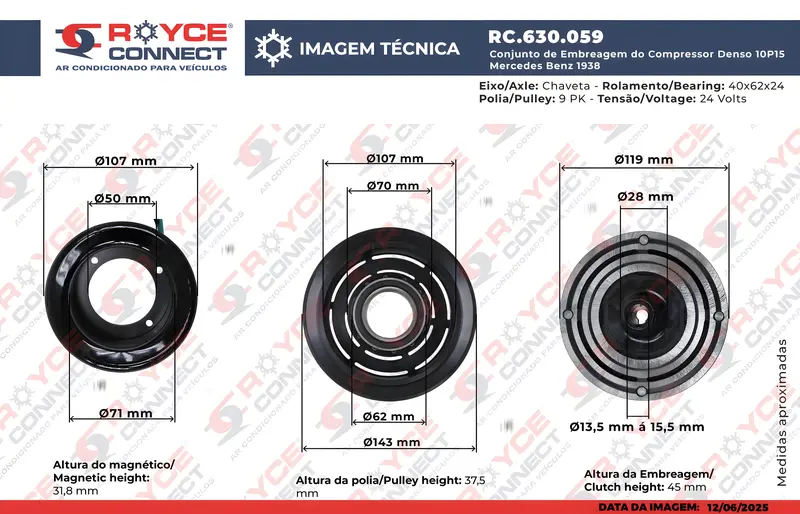 Embreagem Ar Condicionado 10P15 24V 9PK — RI630059