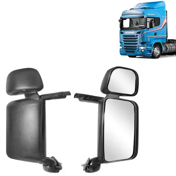 Espelho Retrovisor Plástico Injetado Completo Convexo Lado Direito com Auxiliar para Caminhão Scania P / G / R 124 S5