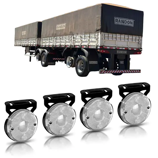 Kit 4 Lanterna Lateral Redonda Cristal para Carreta Randon com Suporte em Poliestireno