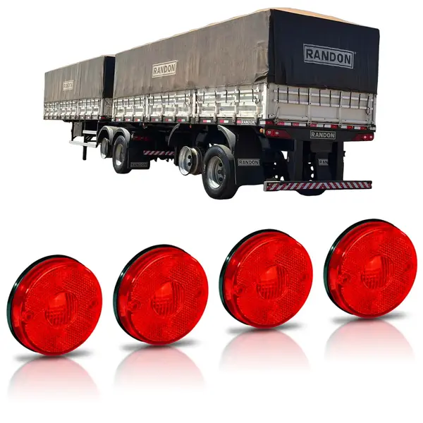Kit 4 Lanterna Lateral Redonda Vermelha para Carreta Randon com Suporte e Fixação por Parafuso