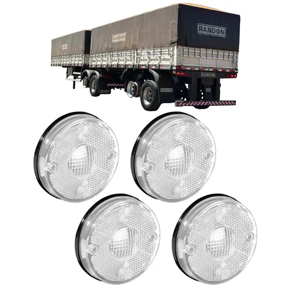 Kit 4 Lanternas Laterais Redondas Cristal para Carreta Randon sem Suporte