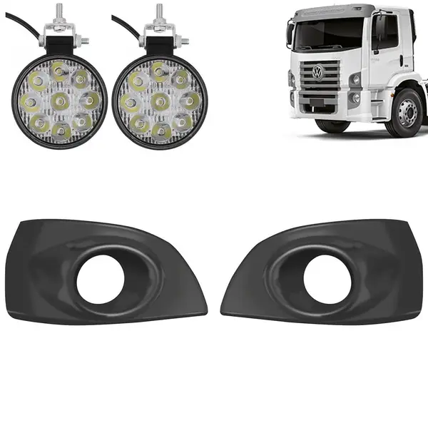 Kit Aplique Farol Auxiliar para Caminhão VW Constellation 2 Estribos + Faroletes LED