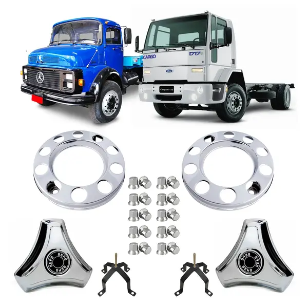 Kit Calota Aro 20 MB 1113 Cargo VW Antigo Toco 10 Furos Cromada