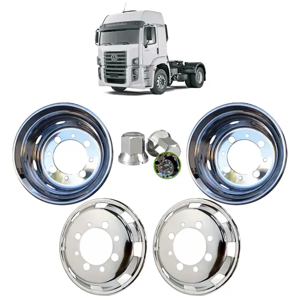 KIT Calota Caminhão Ford Cargo VW Cosntellation Aro 22,5 8 Furos