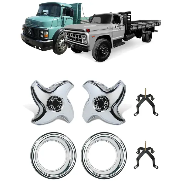 KIT Calota Suporte Aro Caminhão MB Ford Cromado Aro 20