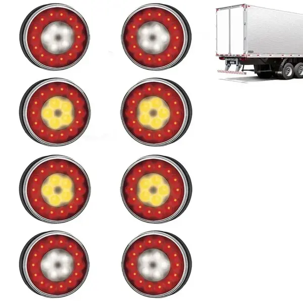Kit Lanternas Traseiras de LED Tampa Baú Caminhão Carreta 8 Unidades
