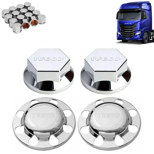 Kit Sobre Tampa Cubo Cromada para Caminhão Iveco Eurocargo / Tector / Cursor / Stralis / Hi-way / Hi-road / S-way 4×2