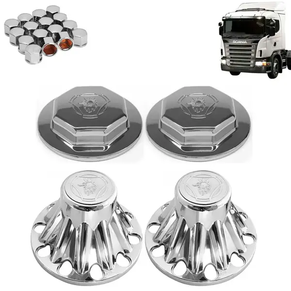 Kit Sobre Tampa Cubo Cromada para Caminhão Scania S5 2008 á 2009 4X2