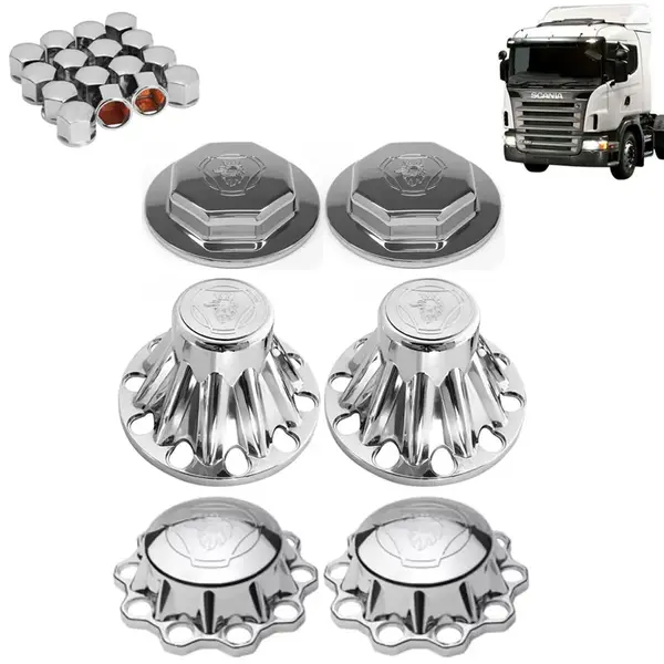 Kit Sobre Tampa Cubo Cromada para Caminhão Scania S5 2008 á 2009 6X2