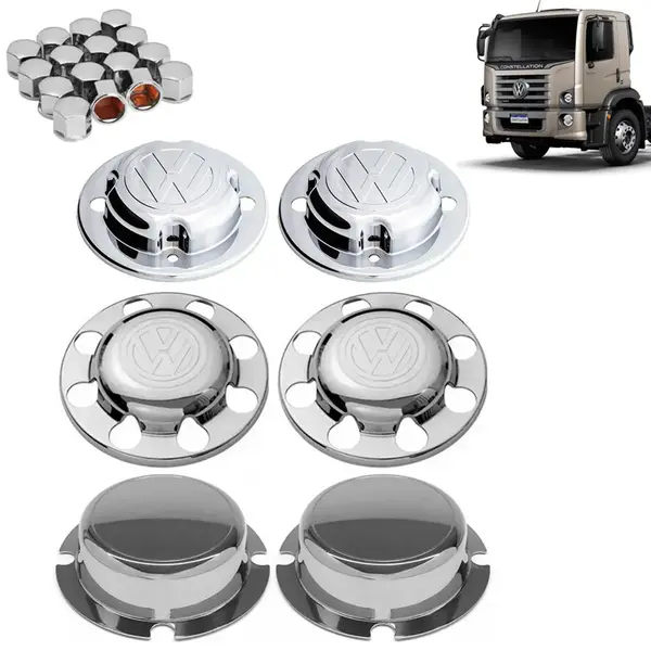 Kit Sobre Tampa Cubo Cromada para Caminhão VW Titan / Worker / Constellation 6×2