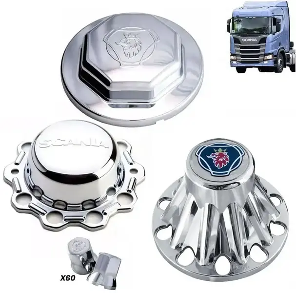 Kit Sobre Tampa Dianteira Tração e Truck + 60 Capas de Porca Compatível Caminhão Scania NTG