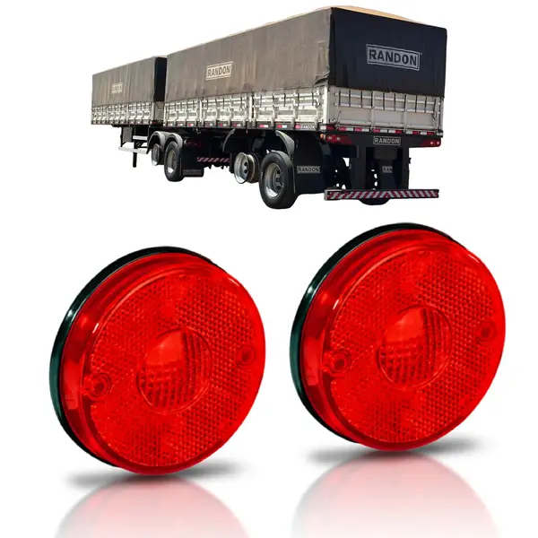Lanterna Lateral Redonda Vermelha para Carreta Randon com Suporte e Fixação por Parafuso