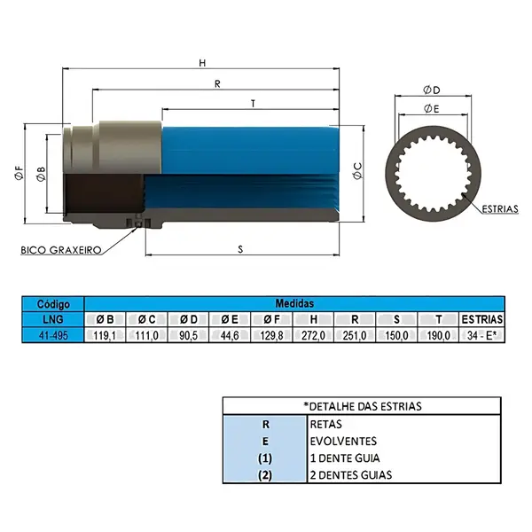Luveira do Cardan Aco 34 Estrias MB — 41-495