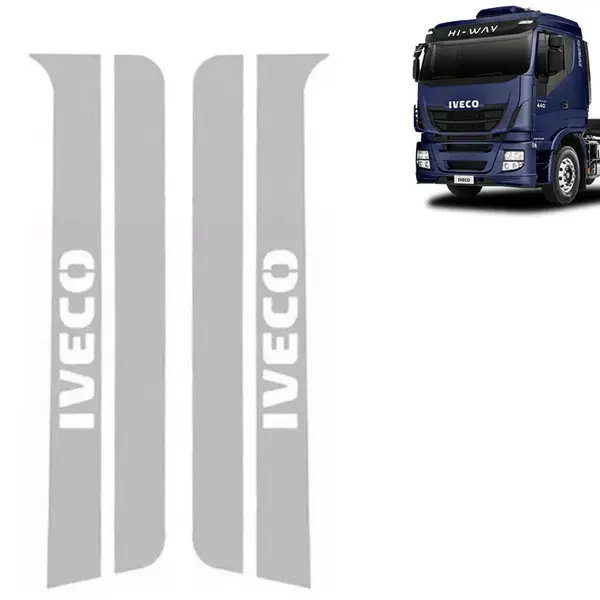 Par Aplique Inox Coluna da Porta para Caminhão Iveco Eurocargo / Eurotech / Hi-Road / Hi-Way / Stralis / Tector / Cursor