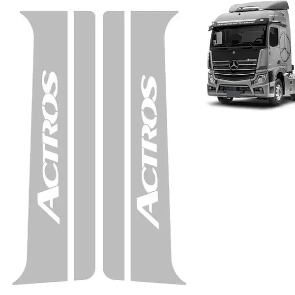 Par Aplique Inox Coluna da Porta para Caminhão New MB Actros após 2021 Escrita
