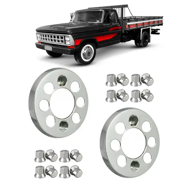 Par Calota Caminhão Ford F4000 Gm D40 Aro 16 8F Cromada Capa