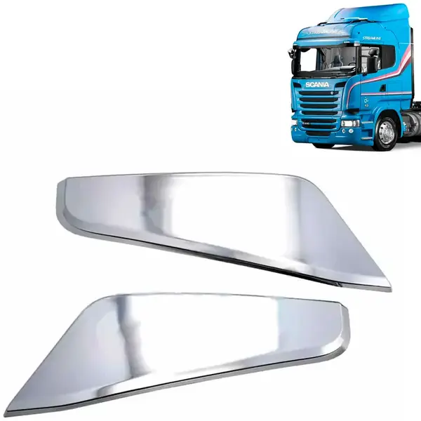 Par de Apliques do Defletor Coluna Cromado para Caminhão Scania Série 5