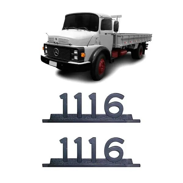 Par Emblema Caminhão MB 1116 Ferro Zamak Preto