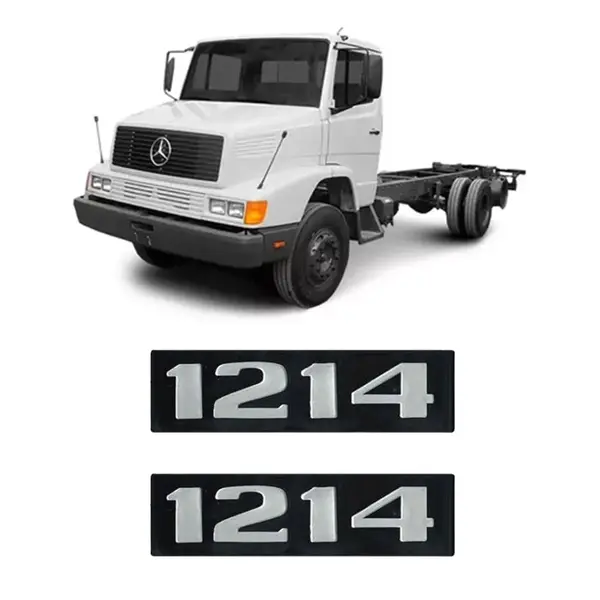 Par Emblema Caminhão MB 1214 Plástico Preto C/ Relevo Prata