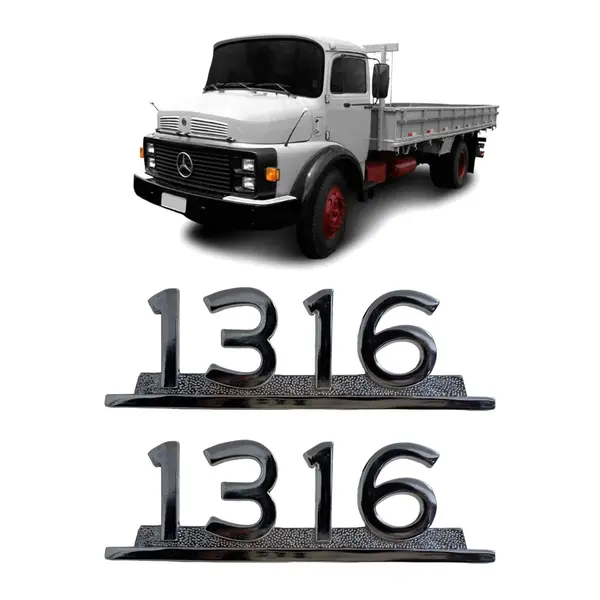 Par Emblema Caminhão MB 1316 Cromado Ferro Zamak