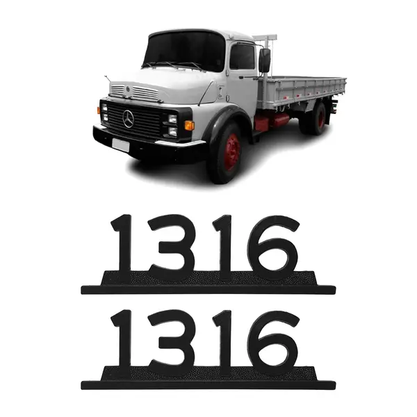 Par Emblema Caminhão MB 1316 Preto De Ferro Zamak