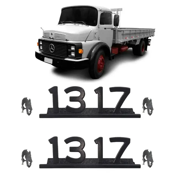 Par Emblema Caminhão MB 1317 Preto de Ferro Zamak C/presilha