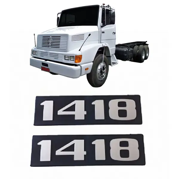 PAR Emblema Caminhão MB 1418 Plástico Preto C/ Relevo Prata
