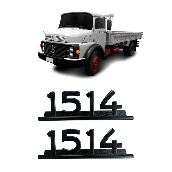 Par Emblema Caminhão MB 1514 Preto De Ferro Zamak
