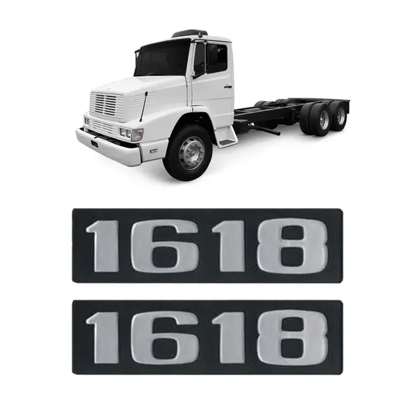 Par Emblema Caminhão MB 1618 Plástico Preto C/ Relevo Prata