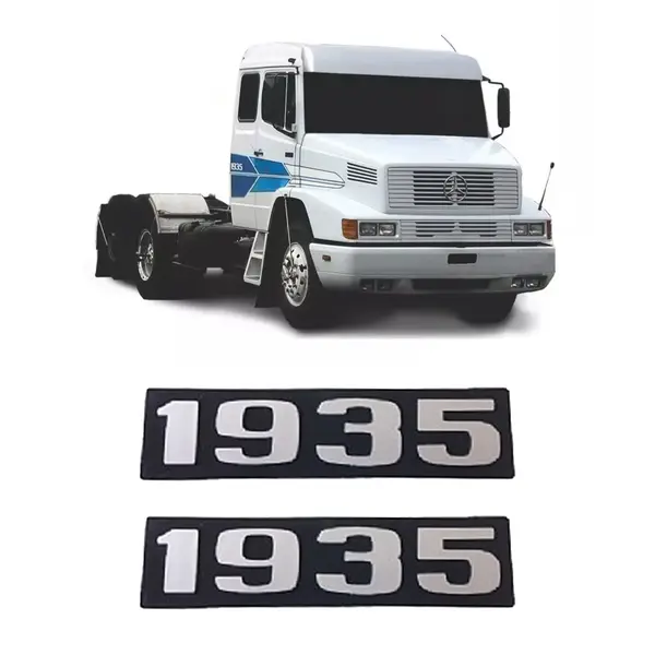 Par Emblema Caminhão MB 1935 Plástico Preto C/ Relevo Prata