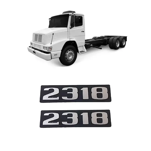 Par Emblema Caminhão MB 2318 Plástico Preto c/ Relevo Prata
