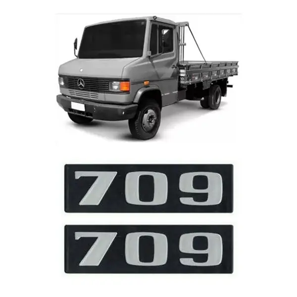 Par Emblema Caminhão MB 709 Plástico c/ Relevo Prata