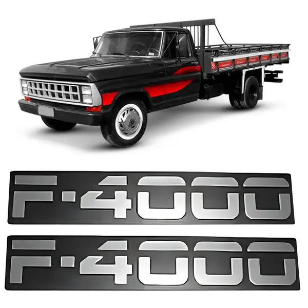 Par Emblema Ford F4000 Cinza com Relevo em Plástico para Caminhão