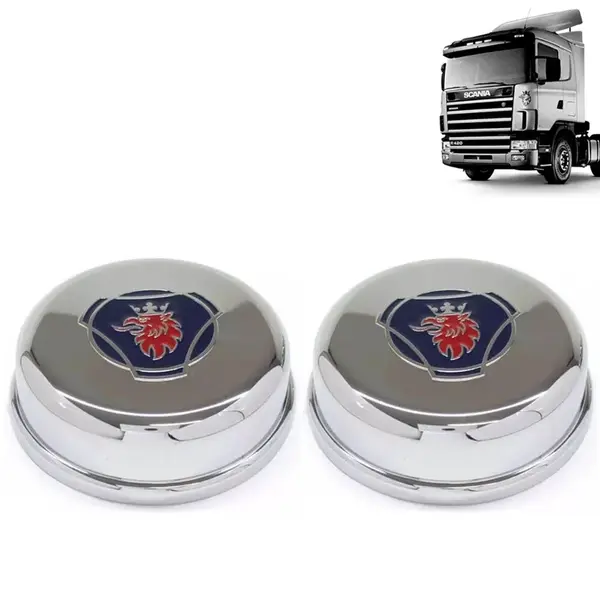 Par Sobre Tampa Cromada Cubo Dianteiro para Caminhão Scania S4 P94 / 114 / 124 Decorada