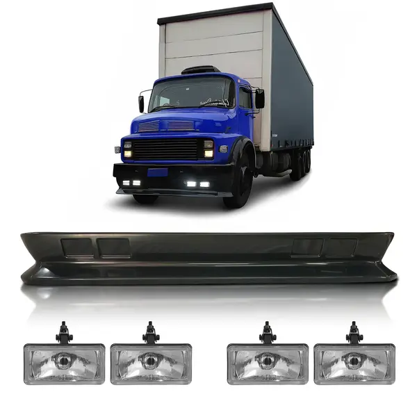 Spoiler Caminhão MB 1113 1114 Cara Preta c/ 4 Faróis Milha