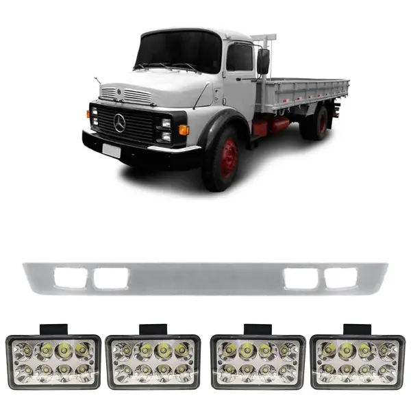 Spoiler Parachoque Caminhão MB 1113 1114 Cara Preta c/ 4 Farois LED