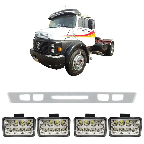 Spoiler Parachoque Caminhão MB 1519 1525 c/ 4 Farois LED