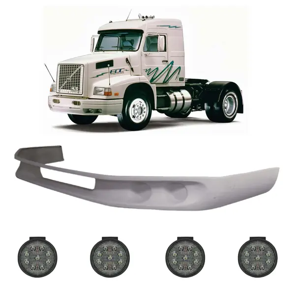Spoiler Parachoque Caminhão Volvo NL10 NL12 EDC c/ 4 Farois LED