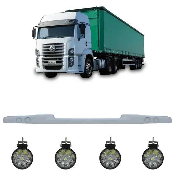 Spoiler Saia Parachoque Caminhão VW Constellation c/ 4 Farois LED